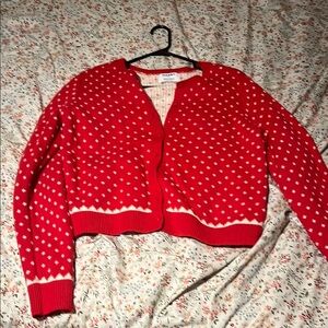 Old Navy Red and White Polka Dot Cardigan Sweater